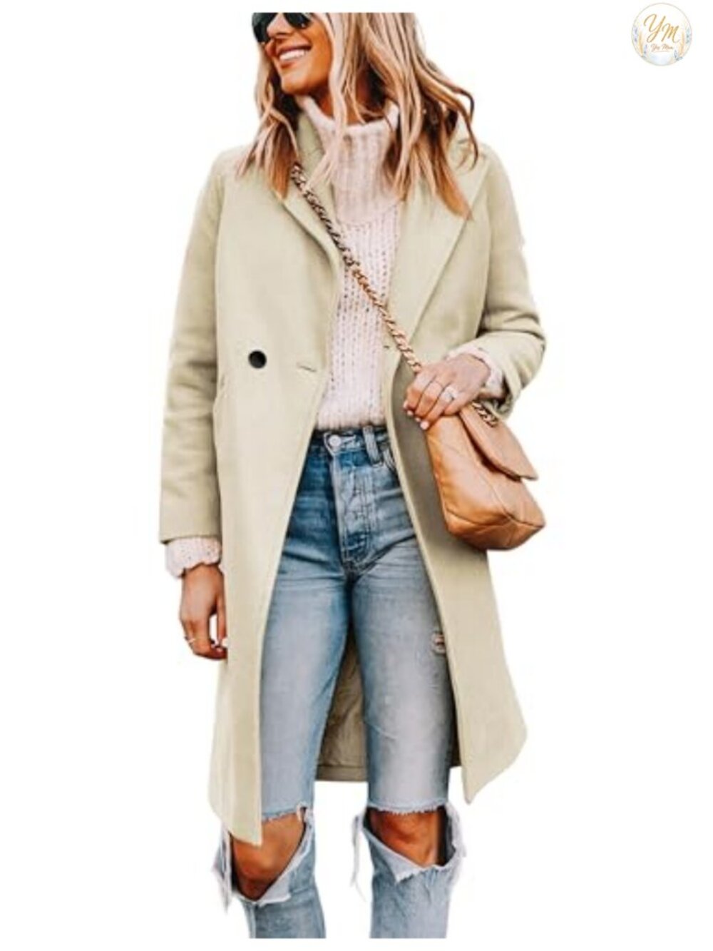 Wool Blend Pea Coat Long Sleeve Notched Lapel Knee Length Winter Coat
